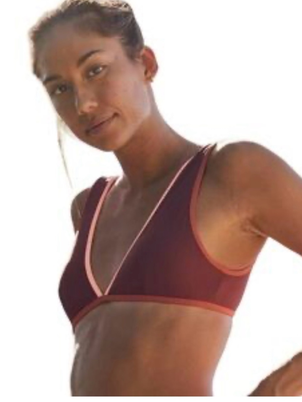aerie V-Neck Bikini Top — Deep Wine with Pink Trim